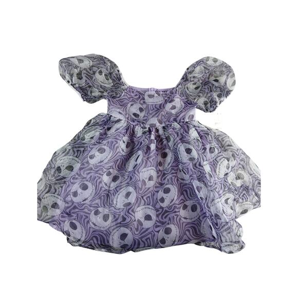 Disney Dress Jack Skellington Girls Medium Purple Kids Puff Sleeve Halloween NWT - Picture 1 of 8